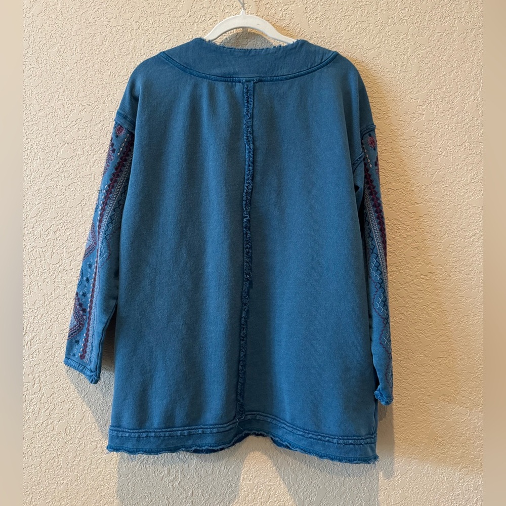 Sundance Blue Embroidered Pullover Boho Lace Up Sweatshirt, Size Medium - Picture 3 of 14